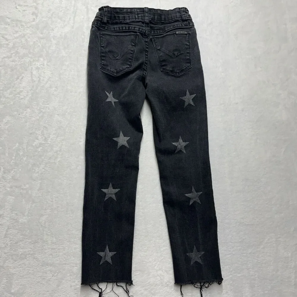 HUDSON Denim Straight Leg Jeans Girls SZ‎ 10 Black Star Raw Hem